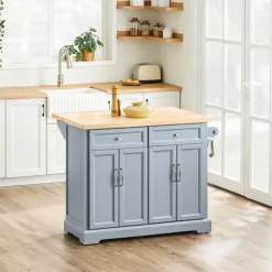 SoBuy lysegrå køkkenø med 2 skuffer 115x71x92.5cm, funktionel FKW71-II-HG