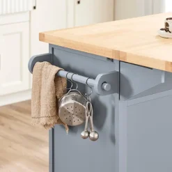 SoBuy lysegrå køkkenø med 2 skuffer 115x71x92.5cm, funktionel FKW71-II-HG