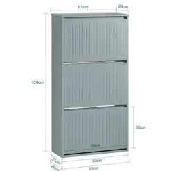SoBuy lysegrå skoskab med 3 døre 26.01x61.01x119.99cm, funktionel FSR165-H-HG
