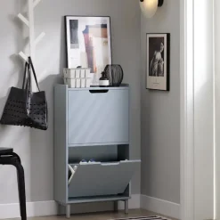 SoBuy lysegrå skoskab med 4 døre 19x50.01x89.99cm, moderne FSR151-HG