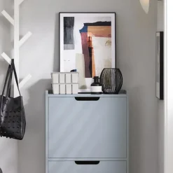 SoBuy lysegrå skoskab med 4 døre 19x50.01x89.99cm, moderne FSR151-HG