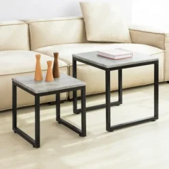 SoBuy lysegrå sæt med 2 sofaborde 50x50x50cm, industriel FBT42-HG