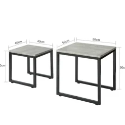 SoBuy lysegrå sæt med 2 sofaborde 50x50x50cm, industriel FBT42-HG