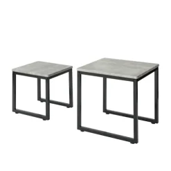 SoBuy lysegrå sæt med 2 sofaborde 50x50x50cm, industriel FBT42-HG