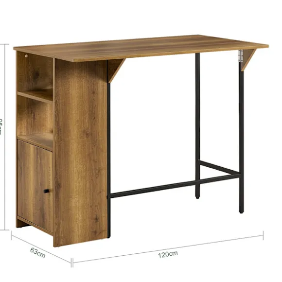 SoBuy mørkebrun barbord med udtrækkelig bordplade og opbevaringshylder 120x65x95cm, industriel