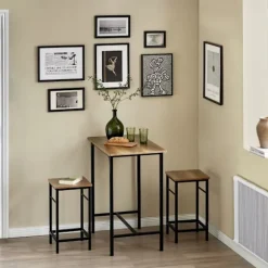 SoBuy mørkebrun bord med 2 skamler med pladsbesparende 80x50x87cm, industriel OGT10-PF