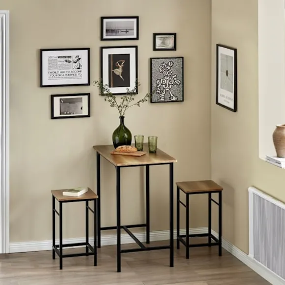 SoBuy mørkebrun bord med 2 skamler med pladsbesparende 80x50x87cm, industriel OGT10-PF