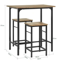 SoBuy mørkebrun bord med 2 skamler med pladsbesparende 80x50x87cm, industriel OGT10-PF