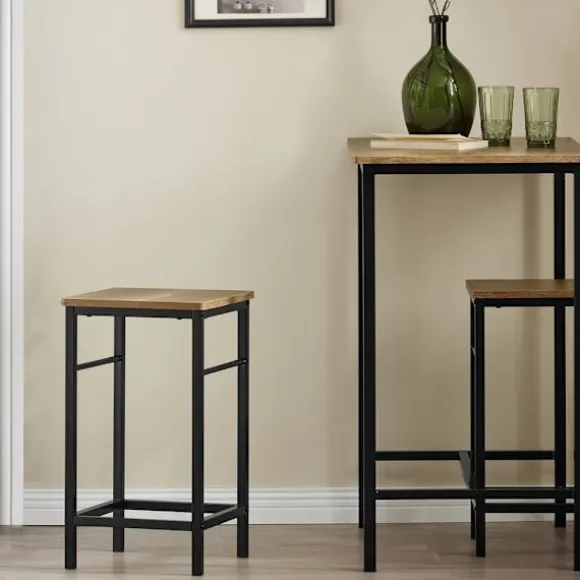 SoBuy mørkebrun bord med 2 skamler med pladsbesparende 80x50x87cm, industriel OGT10-PF