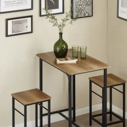SoBuy mørkebrun bord med 2 skamler med pladsbesparende 80x50x87cm, industriel OGT10-PF