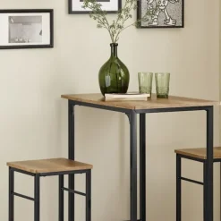 SoBuy mørkebrun bord med 2 skamler med pladsbesparende 80x50x87cm, industriel OGT10-PF