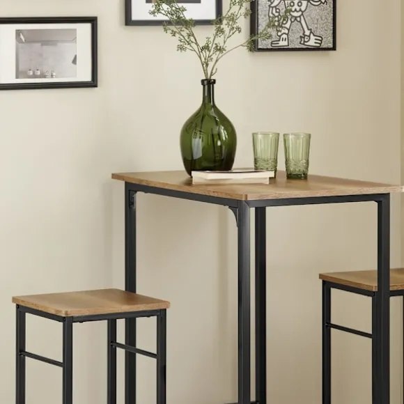 SoBuy mørkebrun bord med 2 skamler med pladsbesparende 80x50x87cm, industriel OGT10-PF