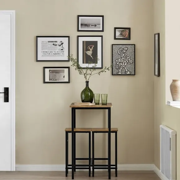 SoBuy mørkebrun bord med 2 skamler med pladsbesparende 80x50x87cm, industriel OGT10-PF