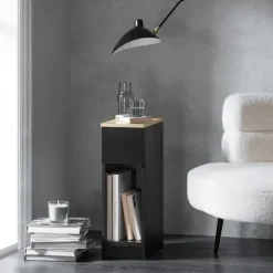 SoBuy Nattbord med 1 skuffe i sort 20x35x60cm, moderne FBT111-SCH