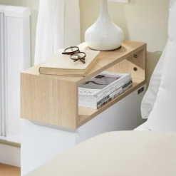 SoBuy Nattbord med 2 skuffer i træ 50x20x61cm, minimalistisk FBT155-WN