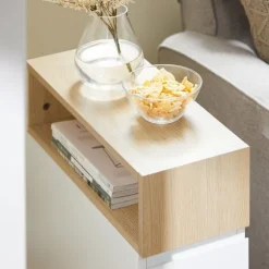 SoBuy Nattbord med 2 skuffer i træ 50x20x61cm, minimalistisk FBT155-WN