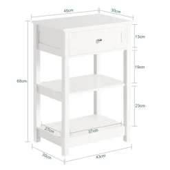SoBuy Nattbord med 1 skuffe i hvid 45x30x68cm, moderne FBT46-W