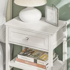 SoBuy Nattbord med 1 skuffe i hvid 45x30x68cm, moderne FBT46-W