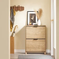 SoBuy naturlig skoskab med 2 døre 60x24x83cm, vintage FSR200-II-N