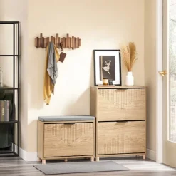 SoBuy naturlig skoskab med 2 døre 60x24x83cm, vintage FSR200-II-N