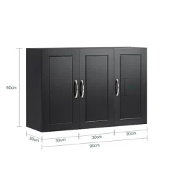SoBuy Overskab Vægskab Køkkenskab med 3 låger FRG231-L-SCH Black 90*30*60CM