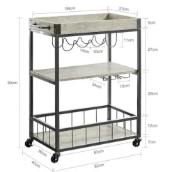 SoBuy Serveringsvogne med bakke Køkkenvogne FKW56-HG Grey