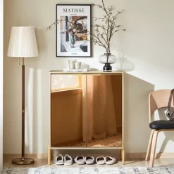 SoBuy Skab til sko med 2 døre i guld 83x38x100cm, moderne FSB96-G