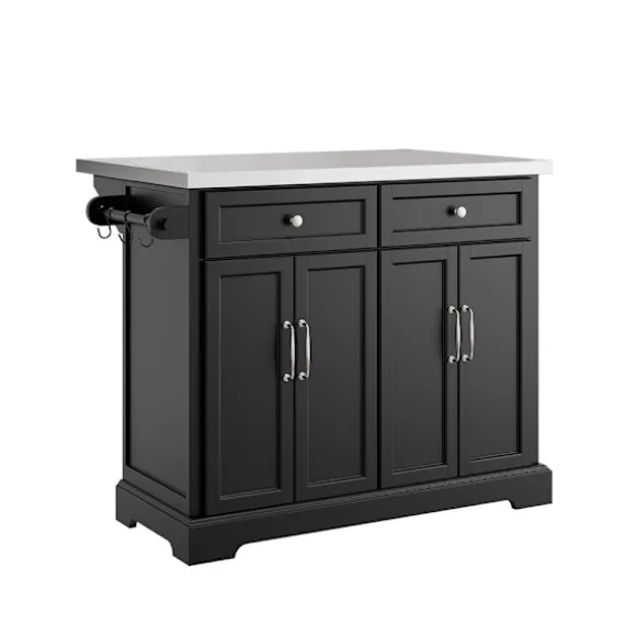 SoBuy sort køkkenø med 2 skuffer 107x71x92cm, klassisk FKW71-II-SCH