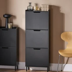 SoBuy sort skoskab med 4 døre 19x50.01x129.01cm, moderne FSR151-H-SCH