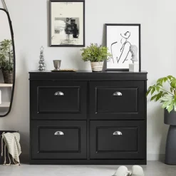 SoBuy sort skoskab med 4 døre 105x24x81.99cm, moderne FSR79-SCH