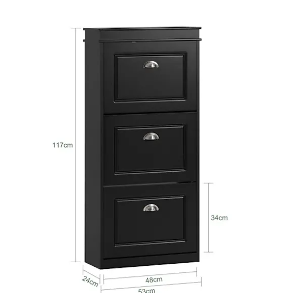 SoBuy sort skoskab med 3 døre 24x53.01x116.99cm, moderne FSR94-SCH