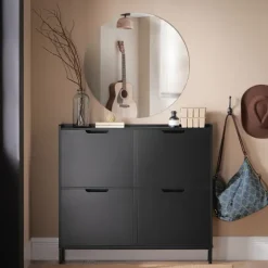 SoBuy sort skoskab med 4 døre 19x100x89.99cm, minimalistisk FSR100-SCH