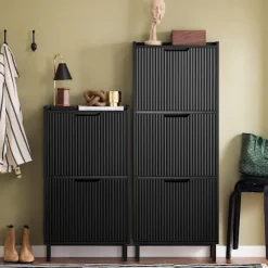 SoBuy sort skoskab med 3 døre 19x50.01x130cm, moderne FSR177-H-SCH