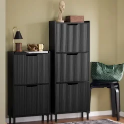 SoBuy sort skoskab med 3 døre 19x50.01x130cm, moderne FSR177-H-SCH