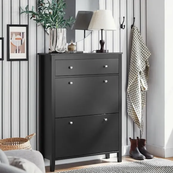 SoBuy sort skoskab med 1 skuffe 24.99x80.01x108cm, nordisk FSR89-SCH