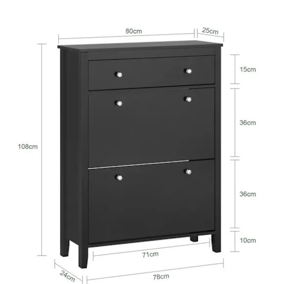 SoBuy sort skoskab med 1 skuffe 24.99x80.01x108cm, nordisk FSR89-SCH