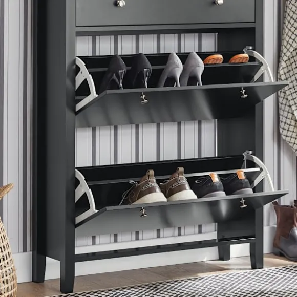 SoBuy sort skoskab med 1 skuffe 24.99x80.01x108cm, nordisk FSR89-SCH