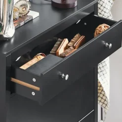 SoBuy sort skoskab med 1 skuffe 24.99x80.01x108cm, nordisk FSR89-SCH