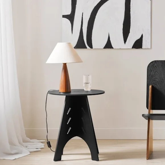 SoBuy sort sofabord med kegleforbindelser og til telefon 46.5x46.5x54.5cm, industriel HFBT01-SCH