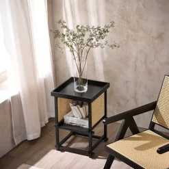 SoBuy sort sofabord 40x40x60cm, moderne HFBT03-SCH