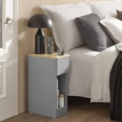 SoBuy Sæt med 2 natborde med 1 skuffe i lysegrå 20x35x60cm, moderne FBT111-HGx2