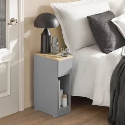 SoBuy Sæt med 2 natborde med 1 skuffe i lysegrå 20x35x60cm, moderne FBT111-HGx2