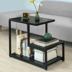 SoBuy Stuebord med 2 hylder i sort 65x35x56cm, industriel FBT65-SCH