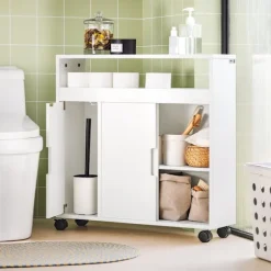SoBuy Toiletpapirholder med skab med 2 døre i hvid 70x20x70cm, rustik BZR02-W