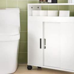 SoBuy Toiletpapirholder med skab med 2 døre i hvid 70x20x70cm, rustik BZR02-W