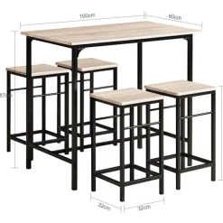 SoBuy træ bord med 4 skamler med pladsbesparende 100x60x87cm, industriel OGT11-N