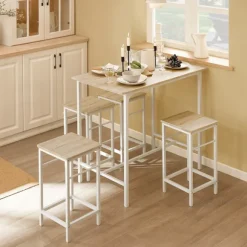 SoBuy træ bord med 4 skamler med pladsbesparende 100x60x87cm, industriel OGT11-WN