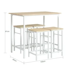 SoBuy træ bord med 4 skamler med pladsbesparende 100x60x87cm, industriel OGT11-WN