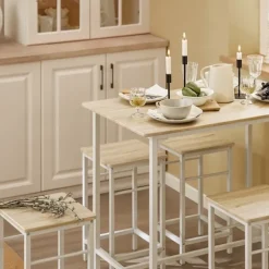 SoBuy træ bord med 4 skamler med pladsbesparende 100x60x87cm, industriel OGT11-WN