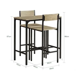 SoBuy træ bord med 2 stole med taburetter 89x45x87cm, industriel OGT03-N